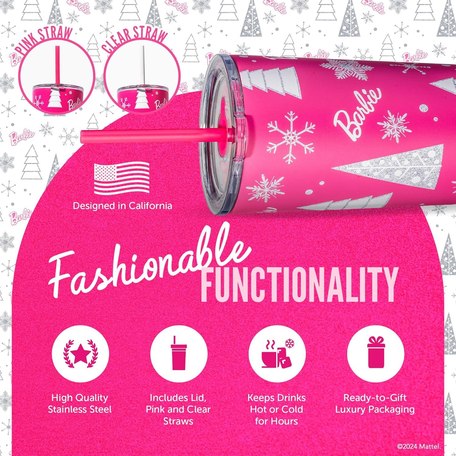 Vaso Aislado Dragon Glassware Barbie 24 oz Rosa Navidad