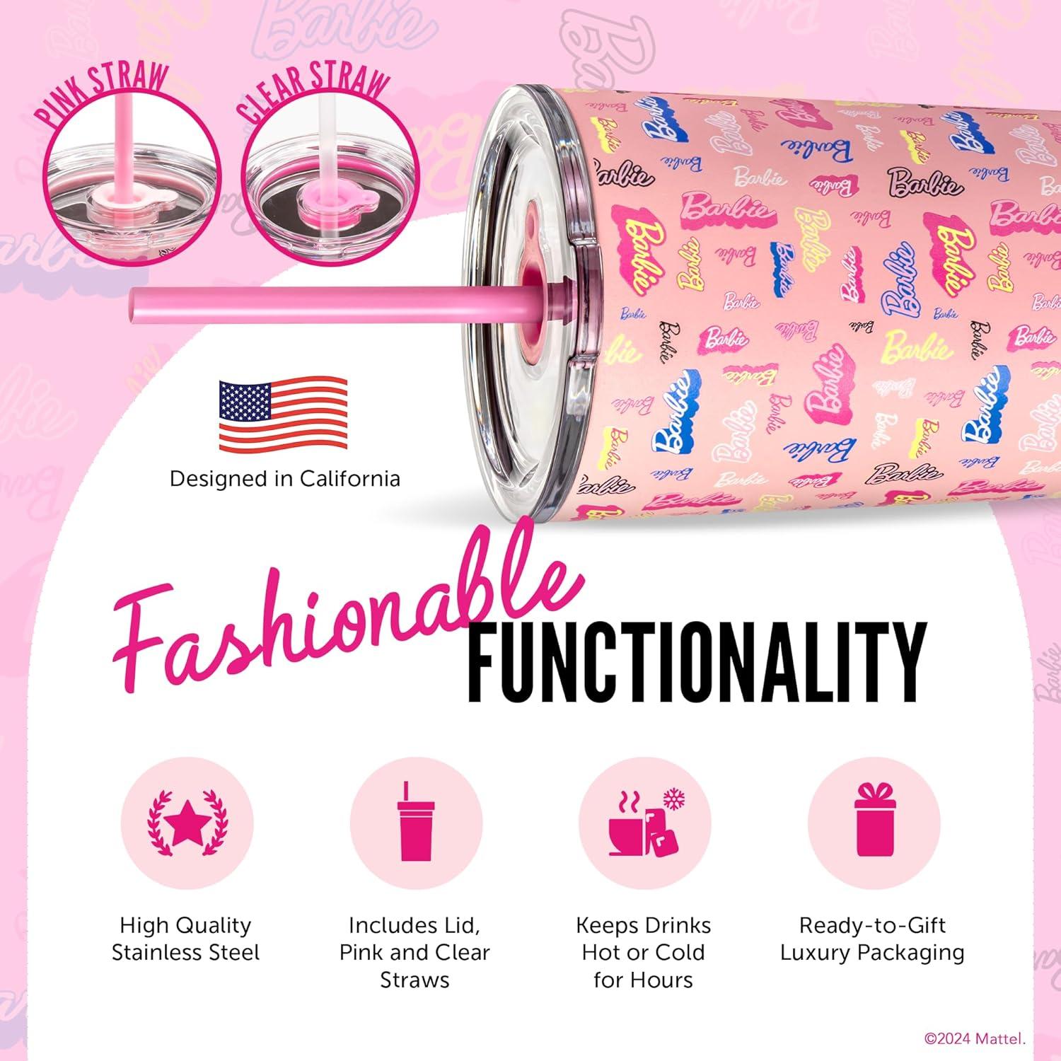 Vaso Aislado Dragon Glassware Barbie 680 ml con Pajilla