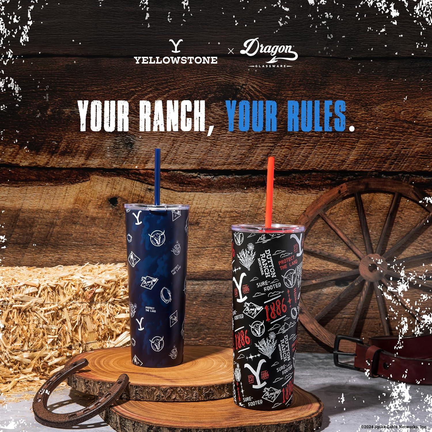 Vaso Aislado Dragon Glassware Yellowstone 24 oz con Pajillas