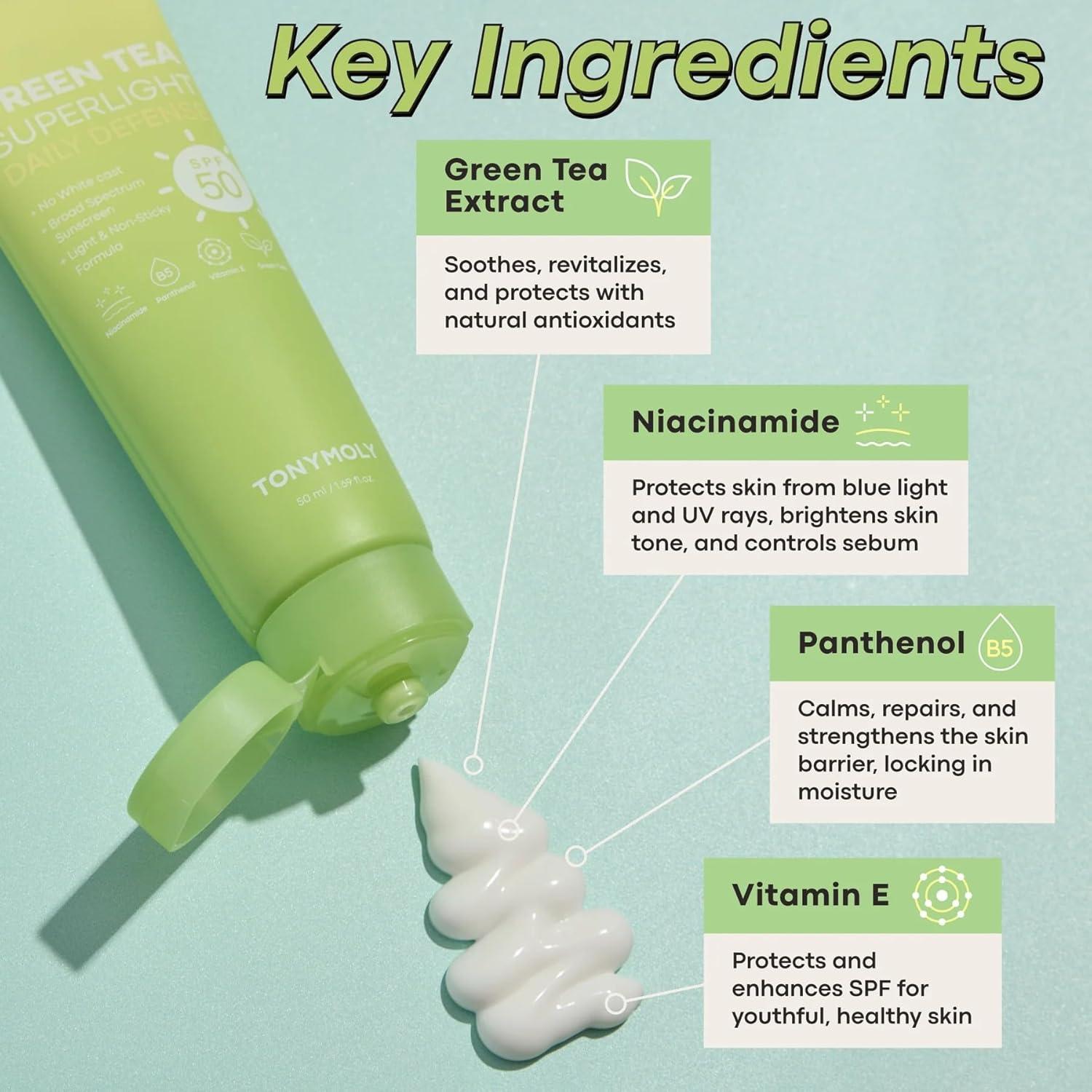 Protector Solar TONYMOLY Té Verde SPF 50 + Mist Facial Hidratante