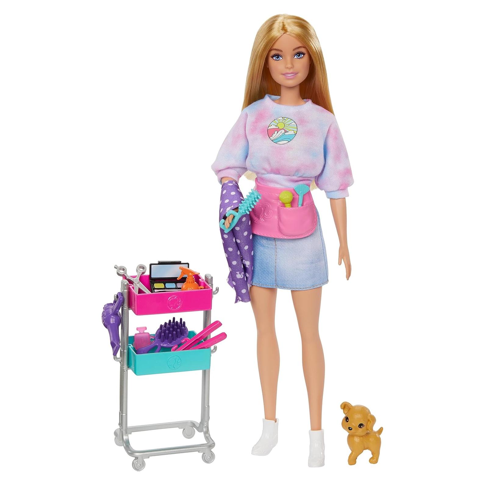 Muñeca Barbie Estilista Malibu con 14 Accesorios y Carrito
