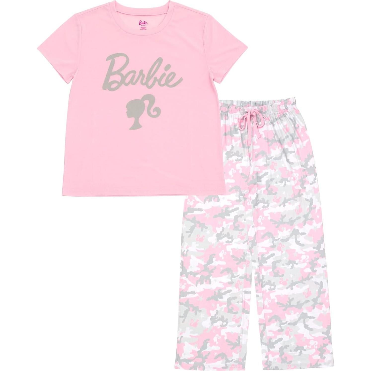Conjunto de Pijama Familiar Barbie Camuflaje Rosa Adultos y Niños