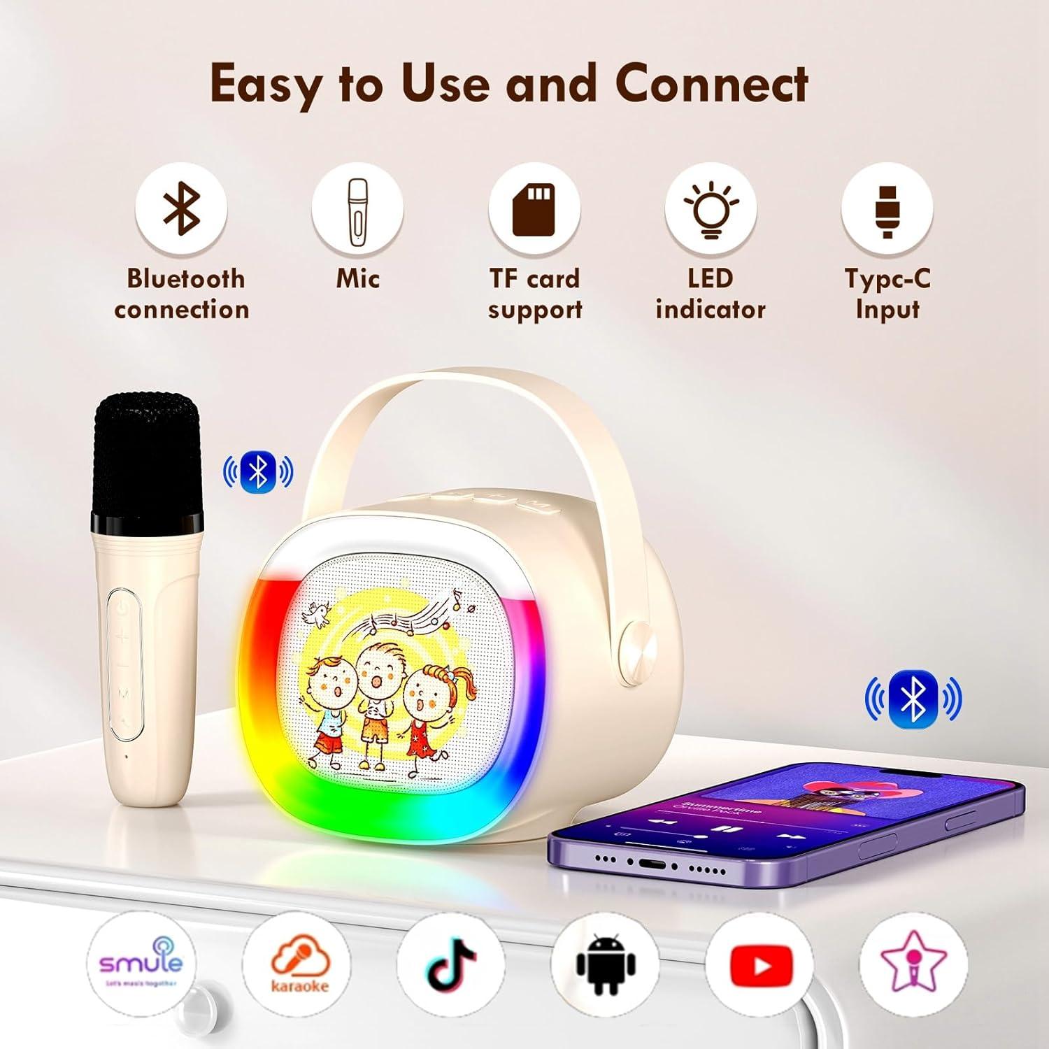 Mini Máquina de Karaoke HWWR D28T 2 Micrófonos Inalámbricos