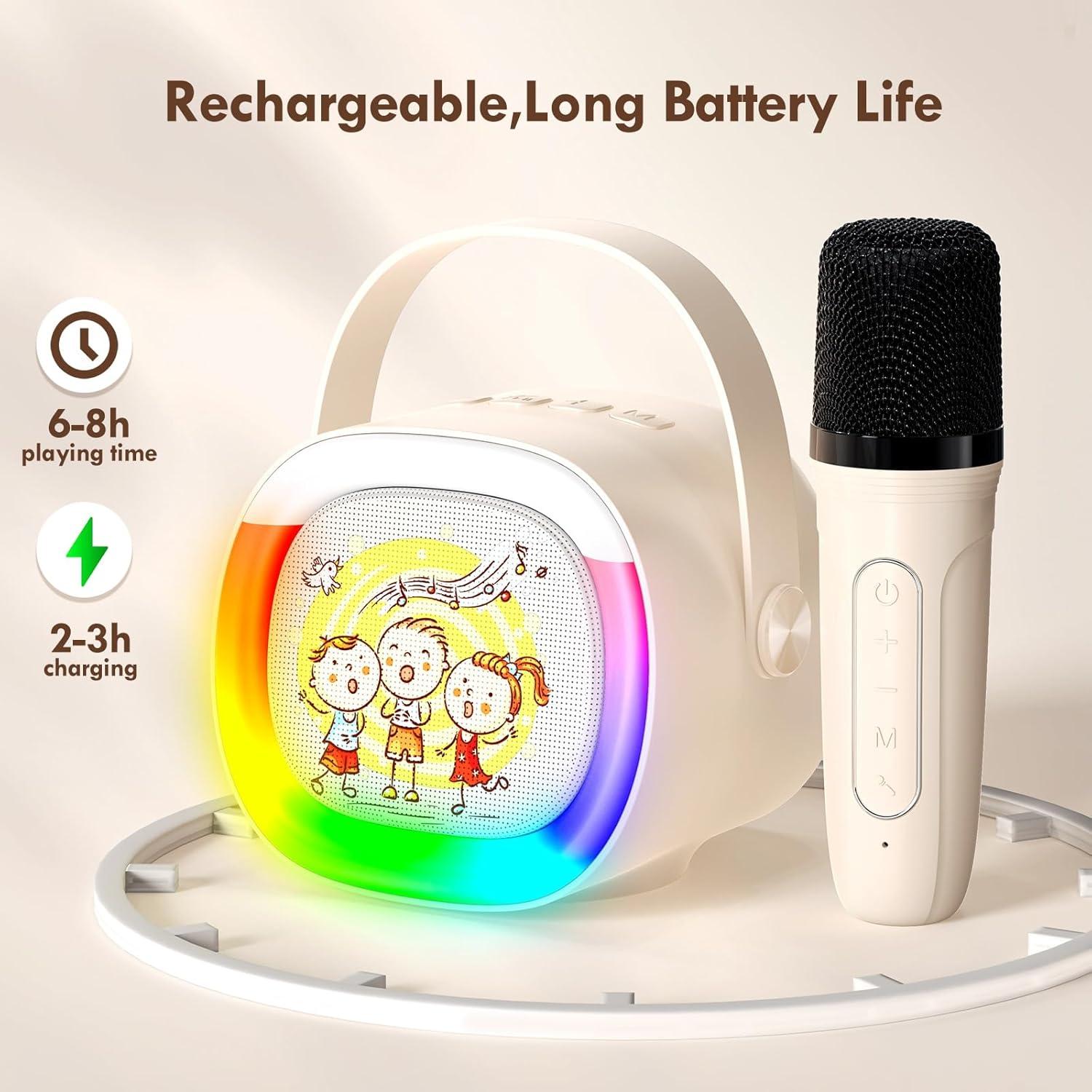 Mini Máquina de Karaoke HWWR D28T 2 Micrófonos Inalámbricos