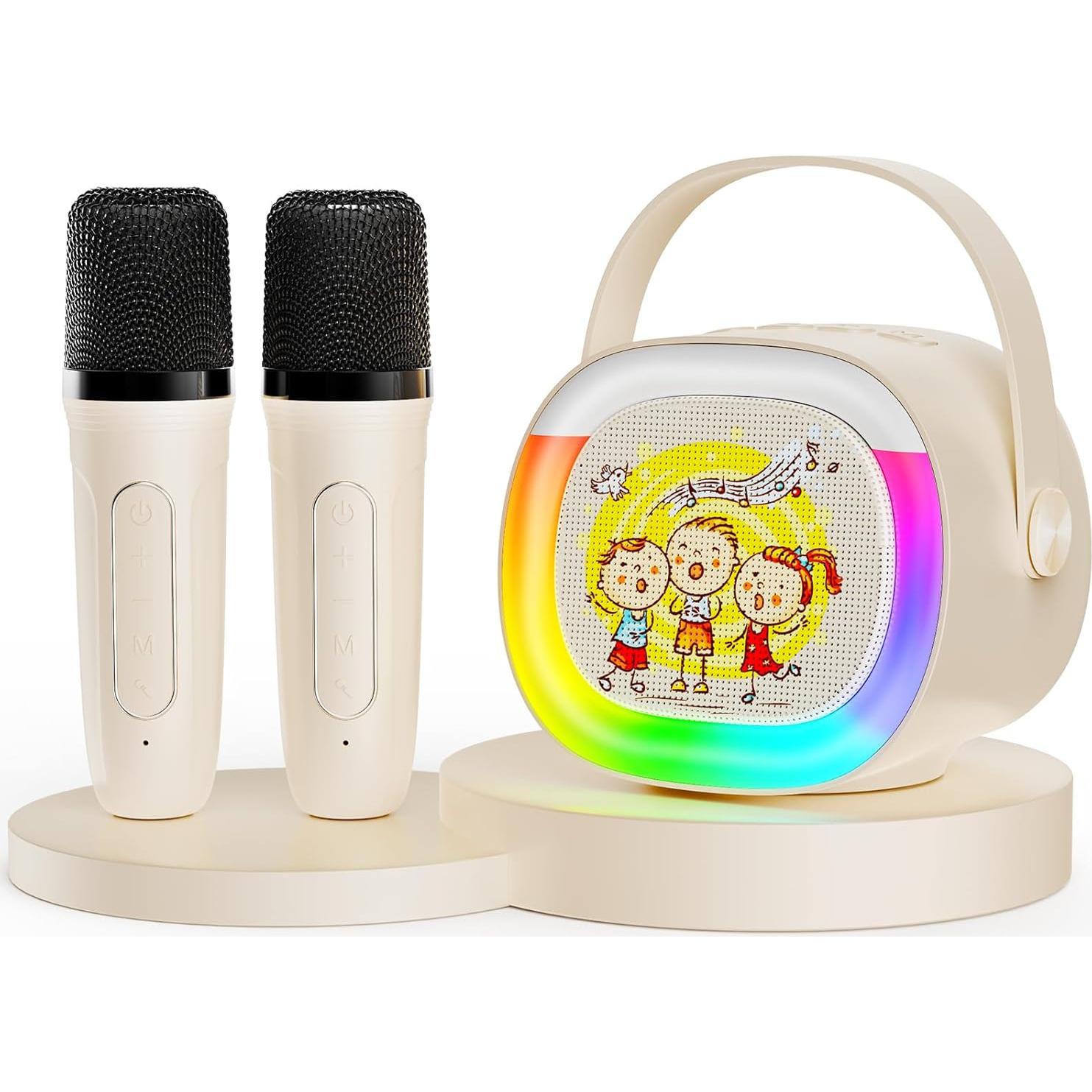 Mini Máquina de Karaoke HWWR D28T 2 Micrófonos Inalámbricos