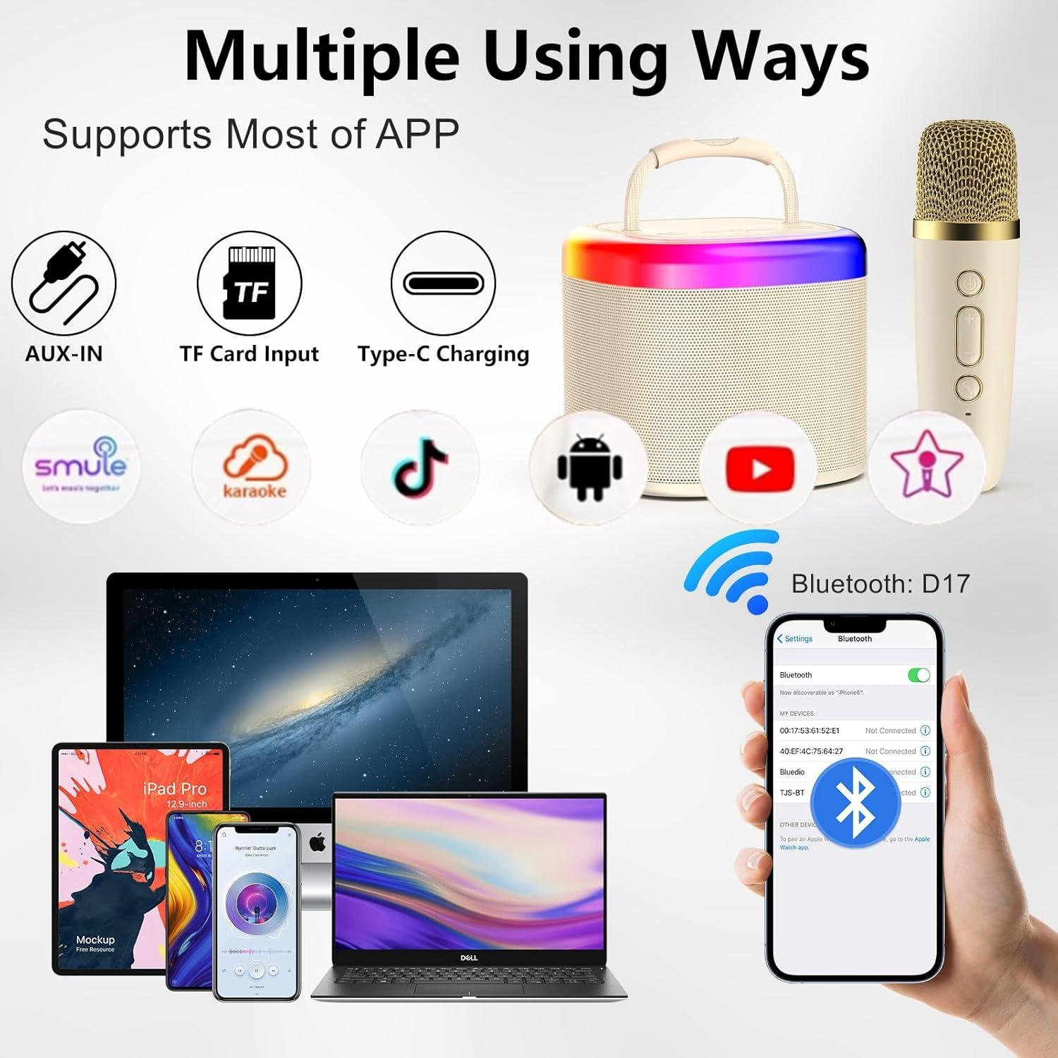 Máquina de Karaoke HWWR D17 para Niños con Bluetooth y Luces