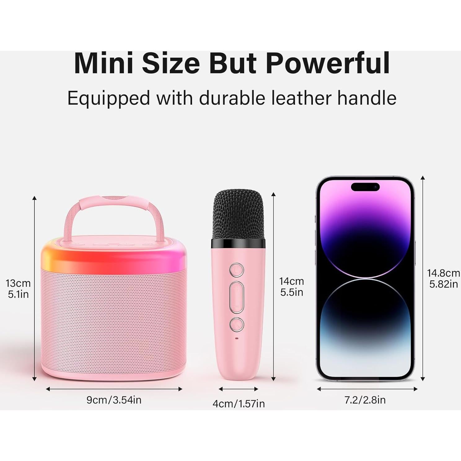 Mini Máquina de Karaoke HWWR Rosa con Micrófono y Luces