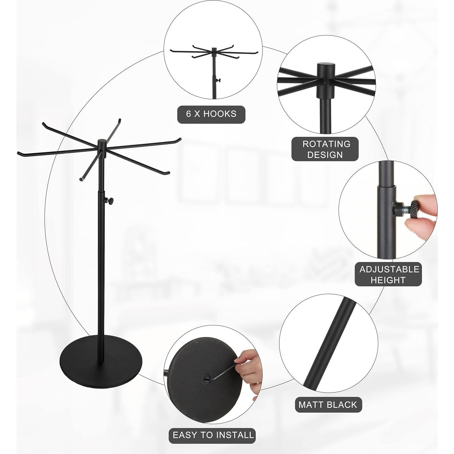 Soporte de Joyería Giratorio Bjewego Ajustable 66 cm 6 Ganchos