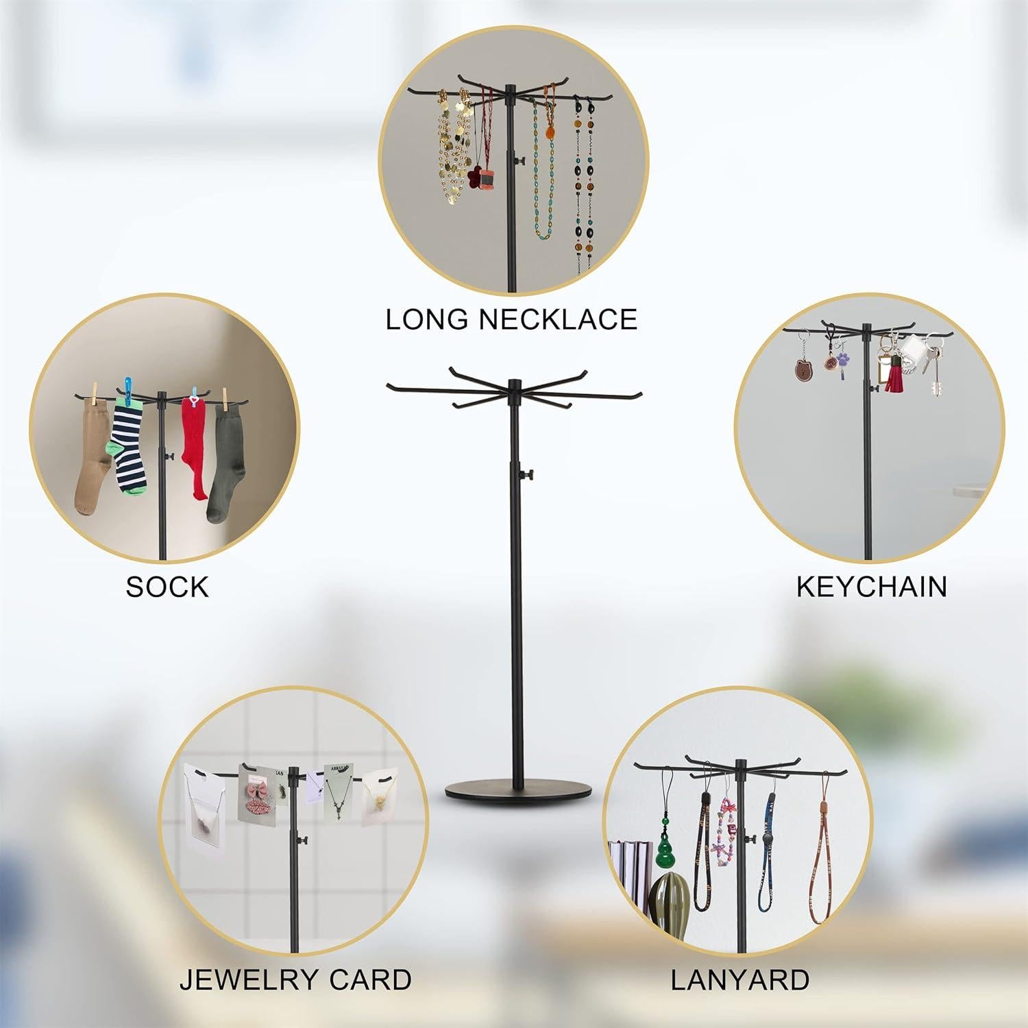 Soporte de Joyería Giratorio Bjewego Ajustable 66 cm 6 Ganchos