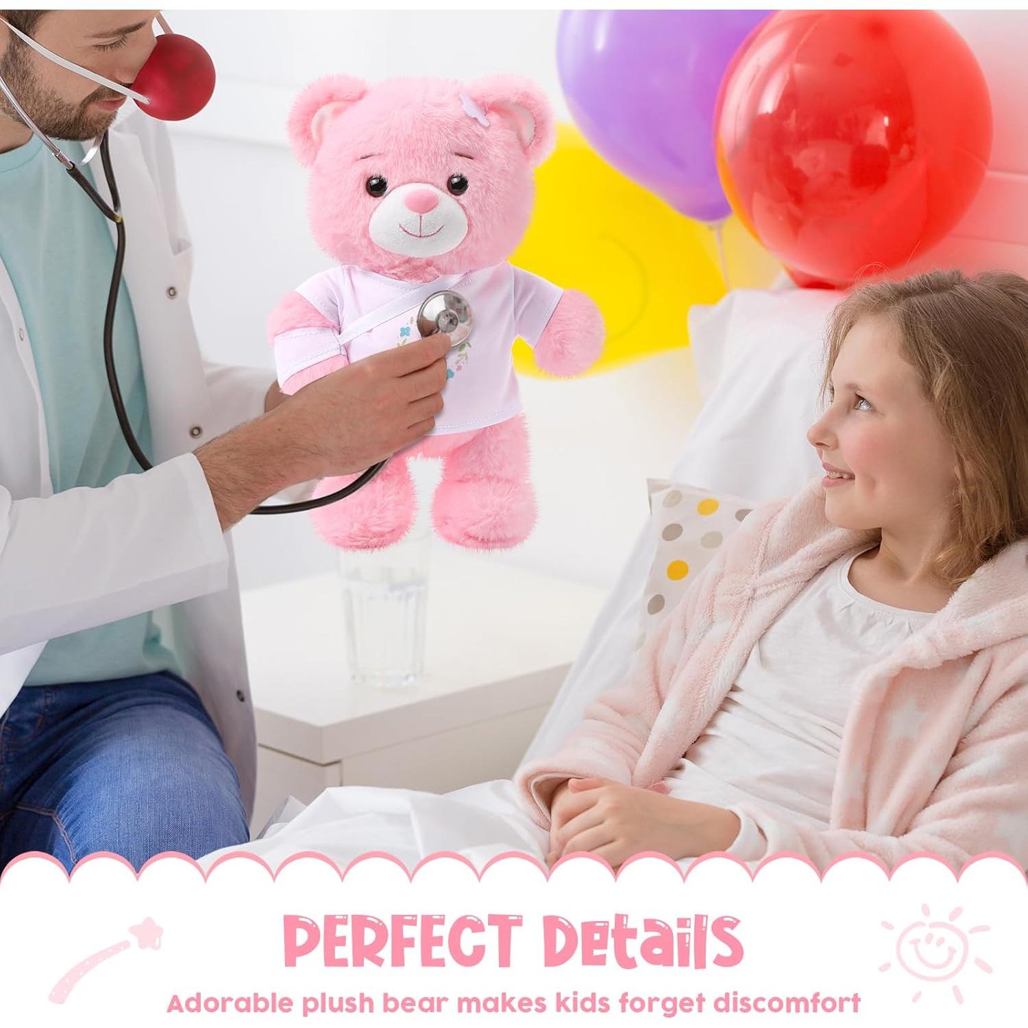 Oso de Peluche Deekin 25 cm Rosa con Vendaje para Niños