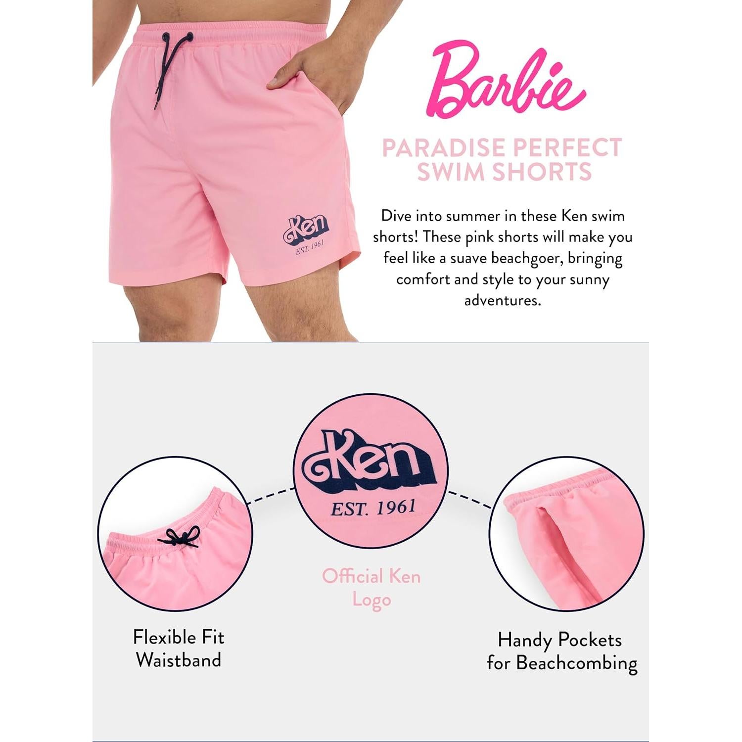 Bañadores de natación Ken Barbie para hombres - Rosa - 100% poliéster