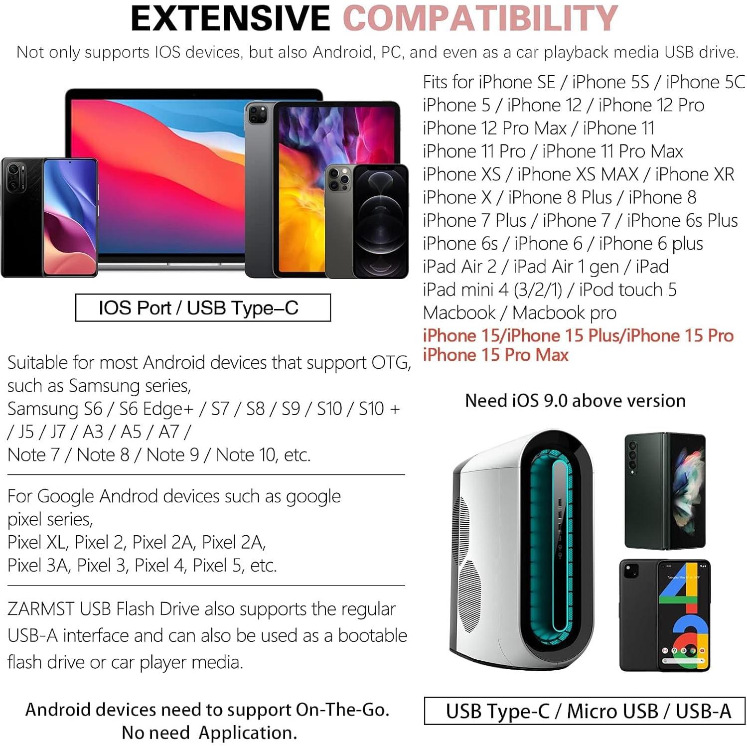 Unidad Flash ZARMST 512GB 4 en 1 USB Tipo C Rosa