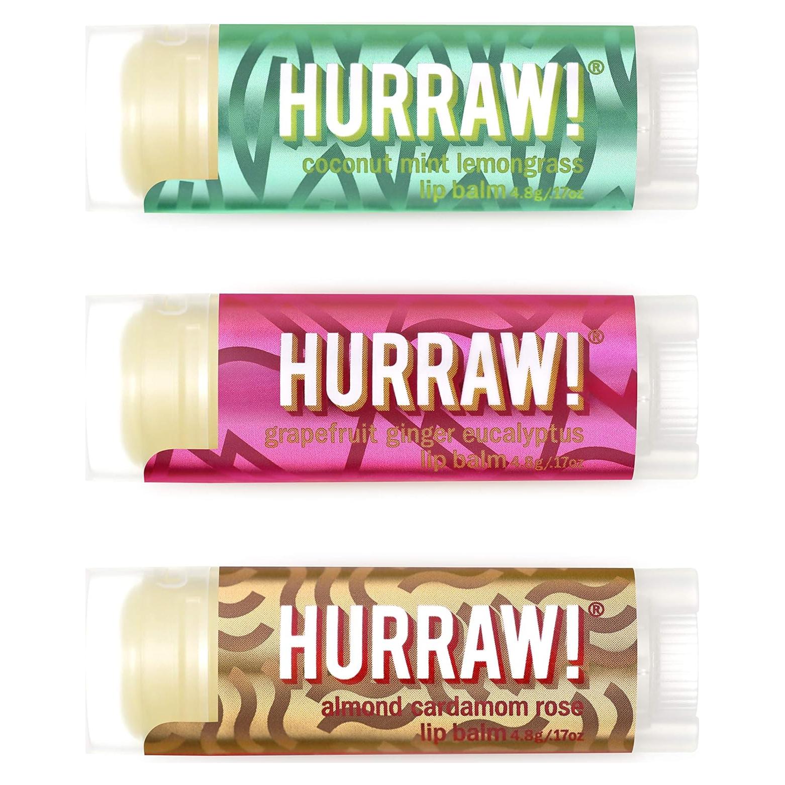 Bálsamos Labiales Orgánicos Hurraw! - Paquete de 3 Sabores