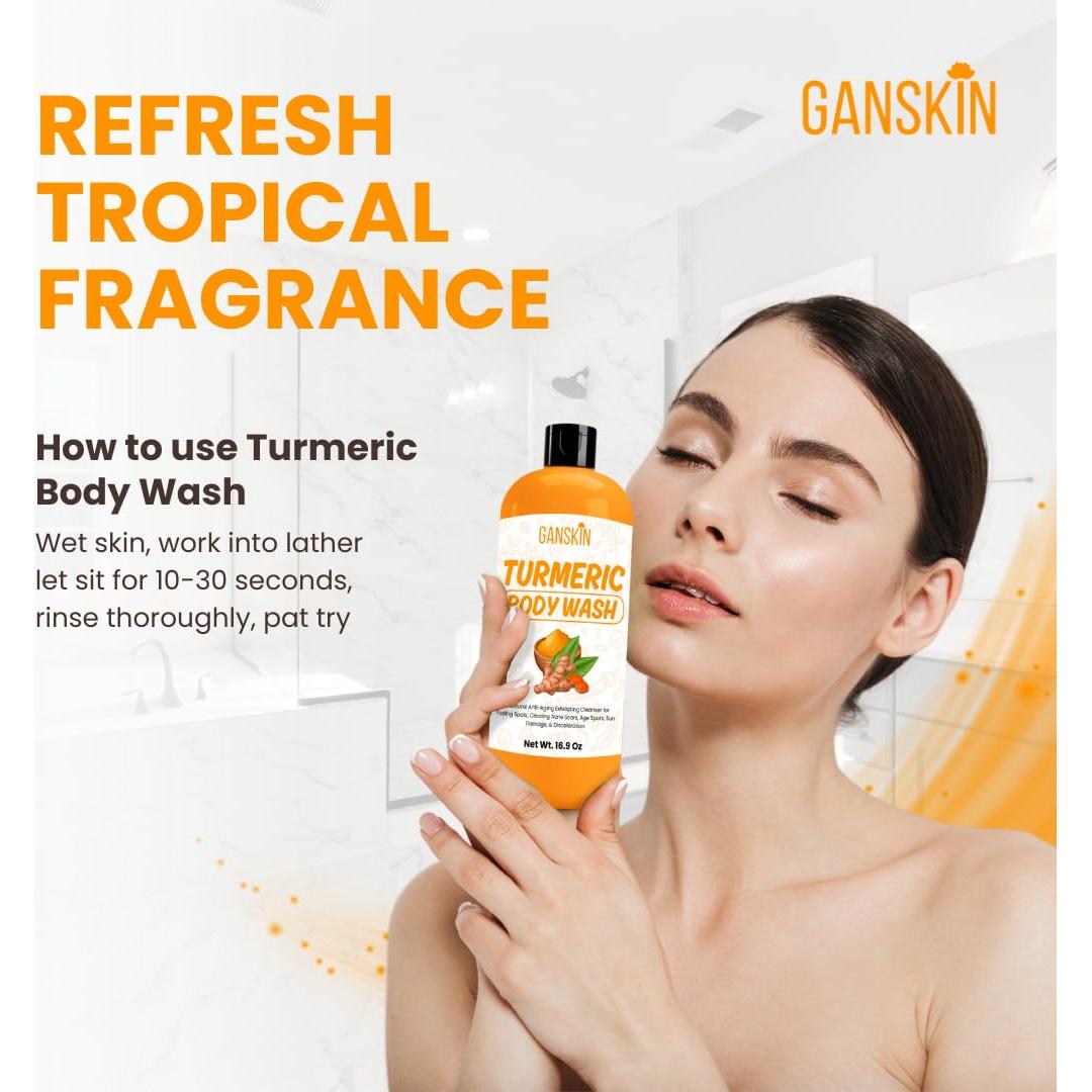 Jabón Líquido de Cúrcuma Ganskin 500ml - Iluminador y Exfoliante