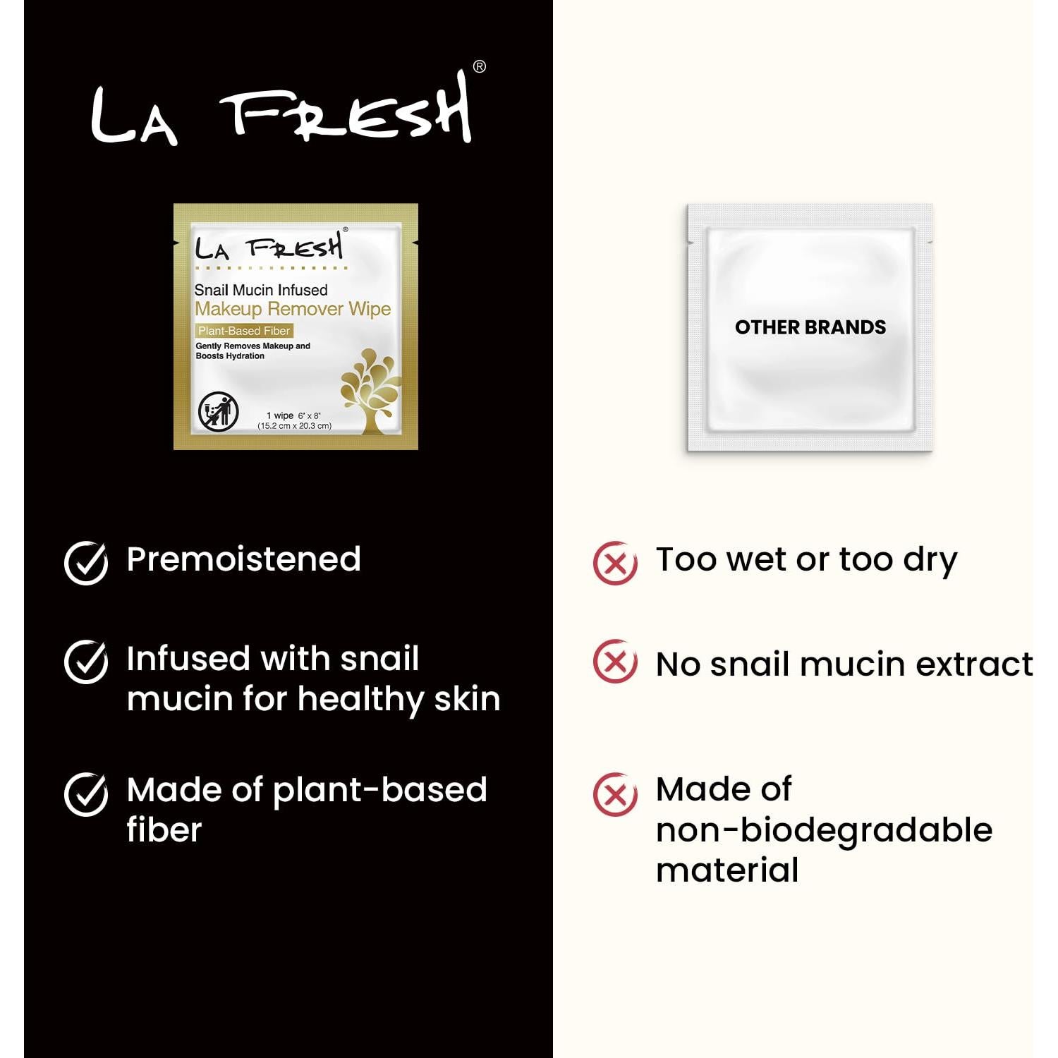 Toallitas Húmedas Faciales LA Fresh - Mucina de Caracol, 25 Unidades