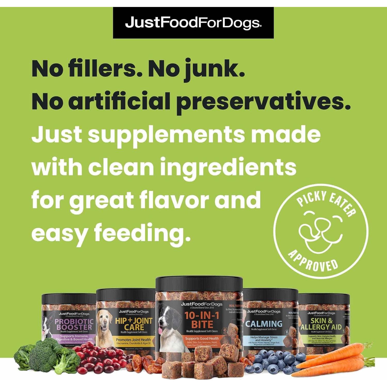 Suplemento Masticable JustFoodForDogs para Piel y Alergias 45 Unidades