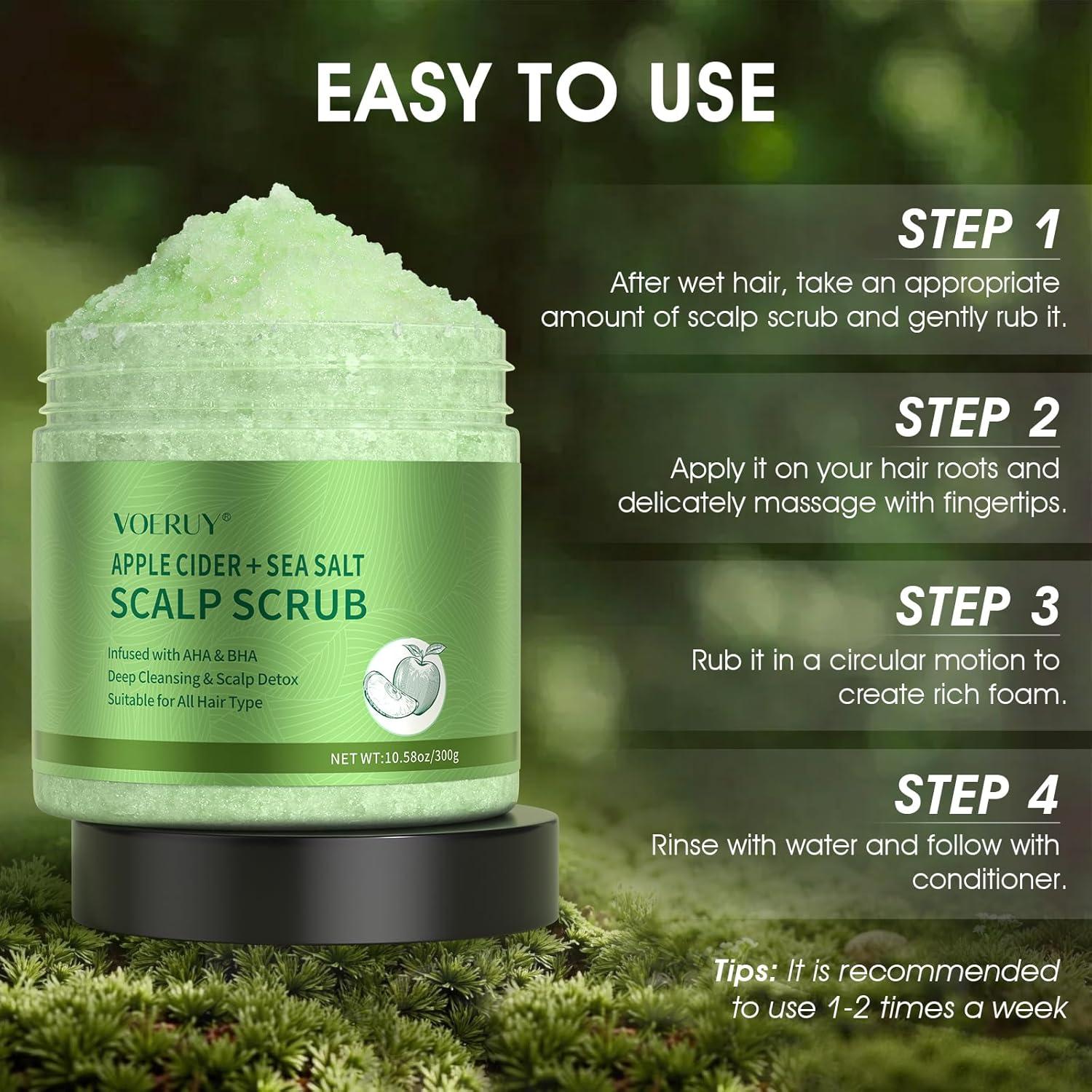 Exfoliante de Cuero Cabelludo VOERUY 300g AHA BHA con Masajeador