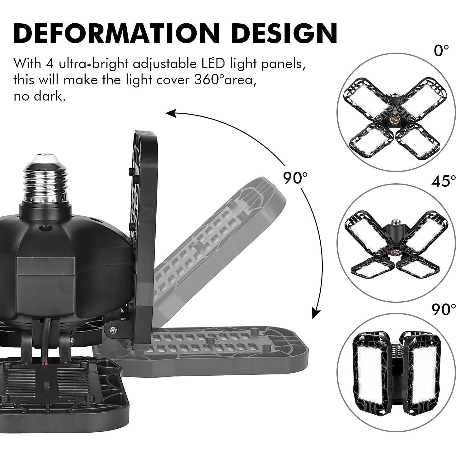 Luz LED Garaje Tudoccy 120W 12000LM 4 Paneles Ajustables