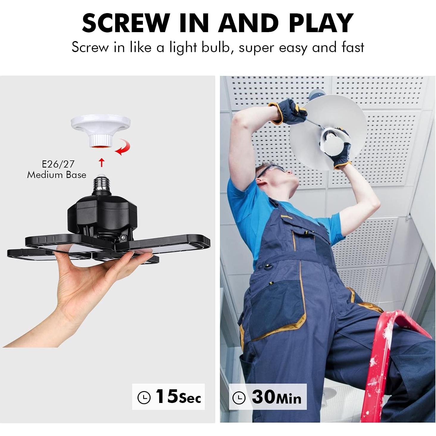 Luz LED Garaje Tudoccy 120W 12000LM 4 Paneles Ajustables