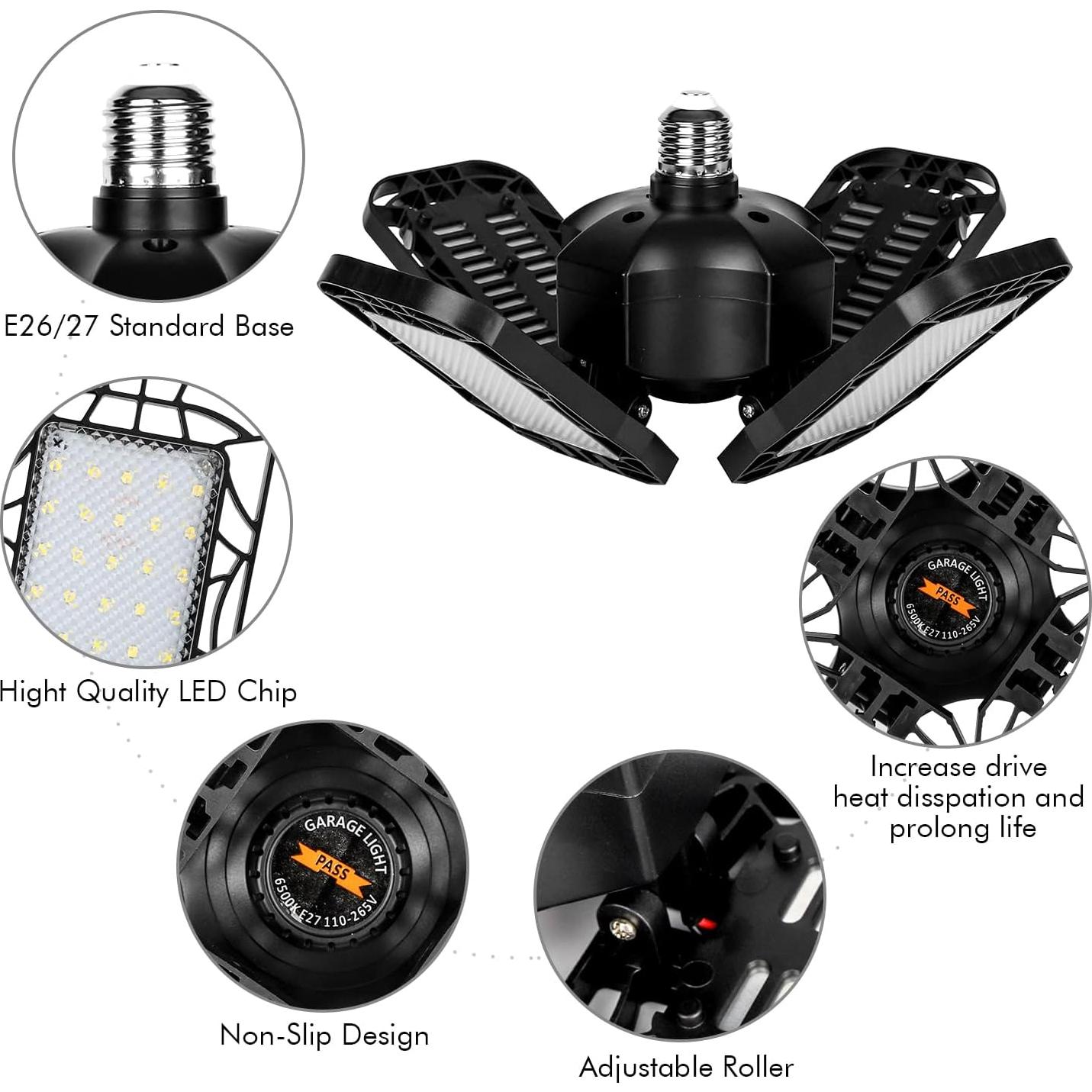 Luz LED Garaje Tudoccy 120W 12000LM 4 Paneles Ajustables