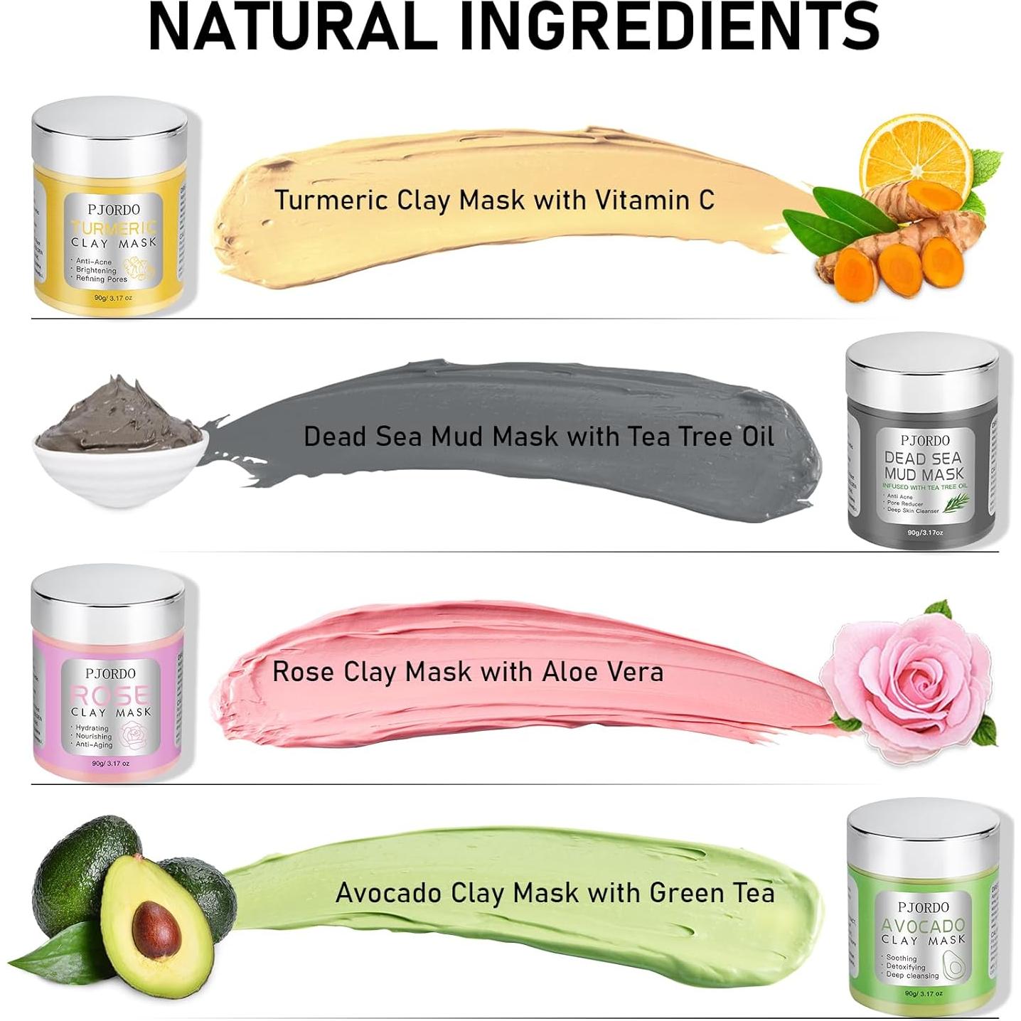 Set de 4 Mascarillas Faciales Pjordo - Arcilla Natural 360g