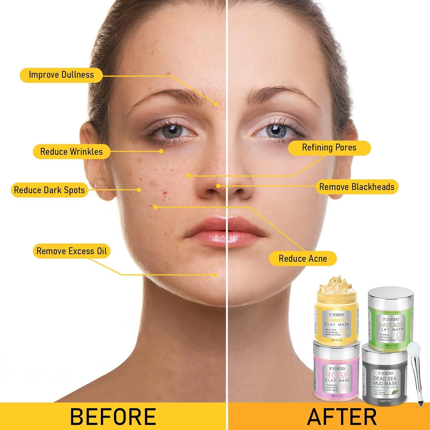 Set de 4 Mascarillas Faciales Pjordo - Arcilla Natural 360g