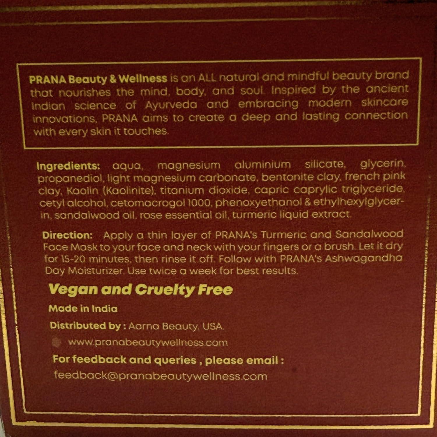 Mascarilla Facial PRANA de Sándalo y Cúrcuma 100ml - Vegana