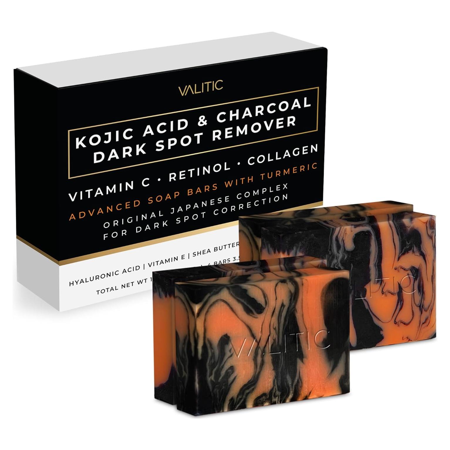 Jabón de Carbón Activado Valitic - Ácido Kójico y Cúrcuma 4 Unidades