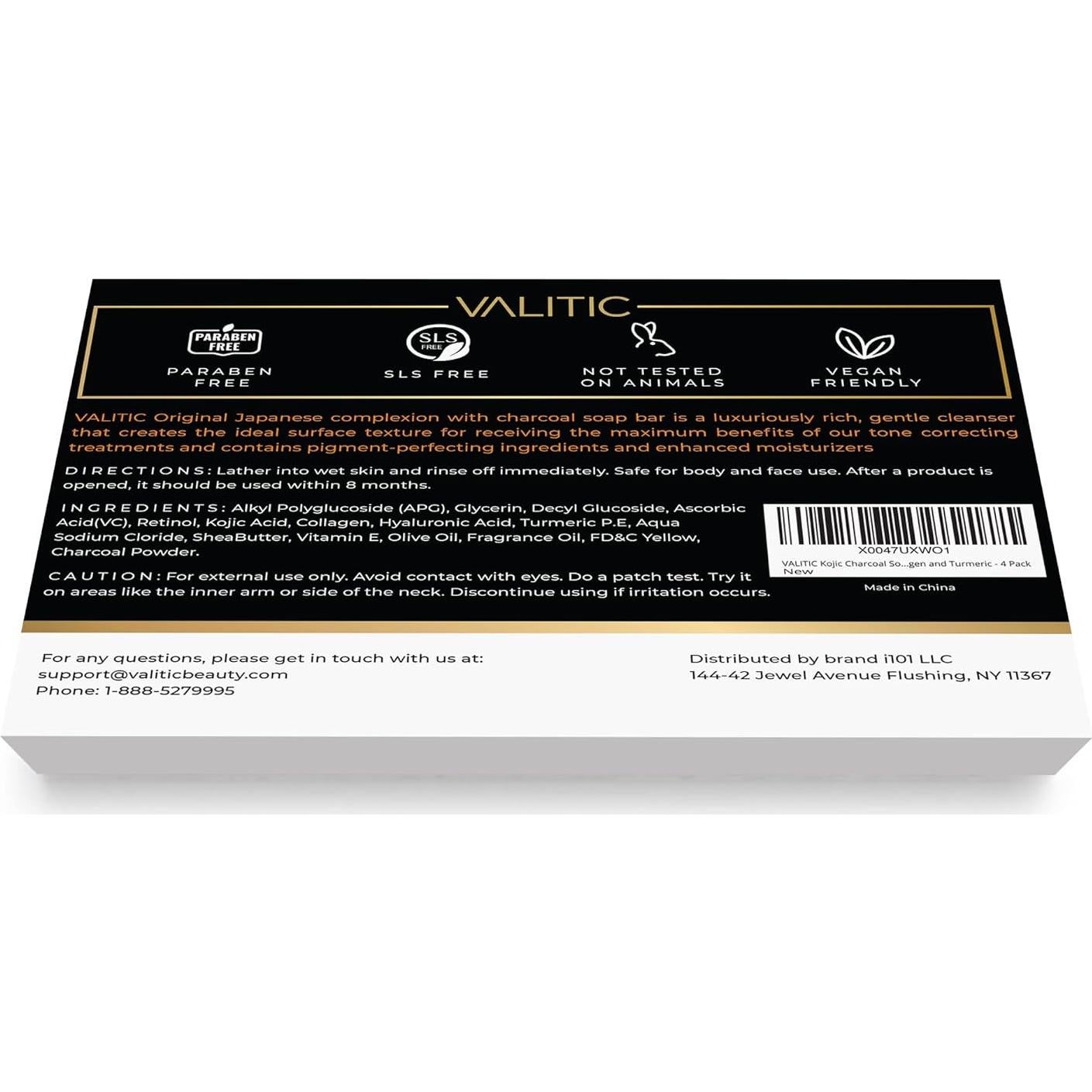 Jabón de Carbón Activado Valitic - Ácido Kójico y Cúrcuma 4 Unidades