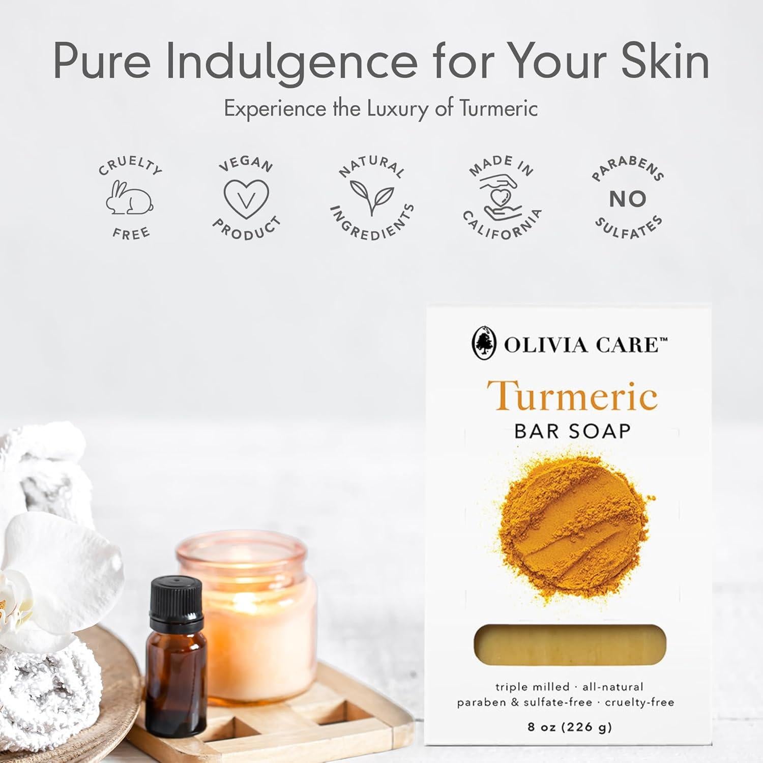 Jabón en Barra de Cúrcuma Olivia Care - Natural y Vegano - 226 g