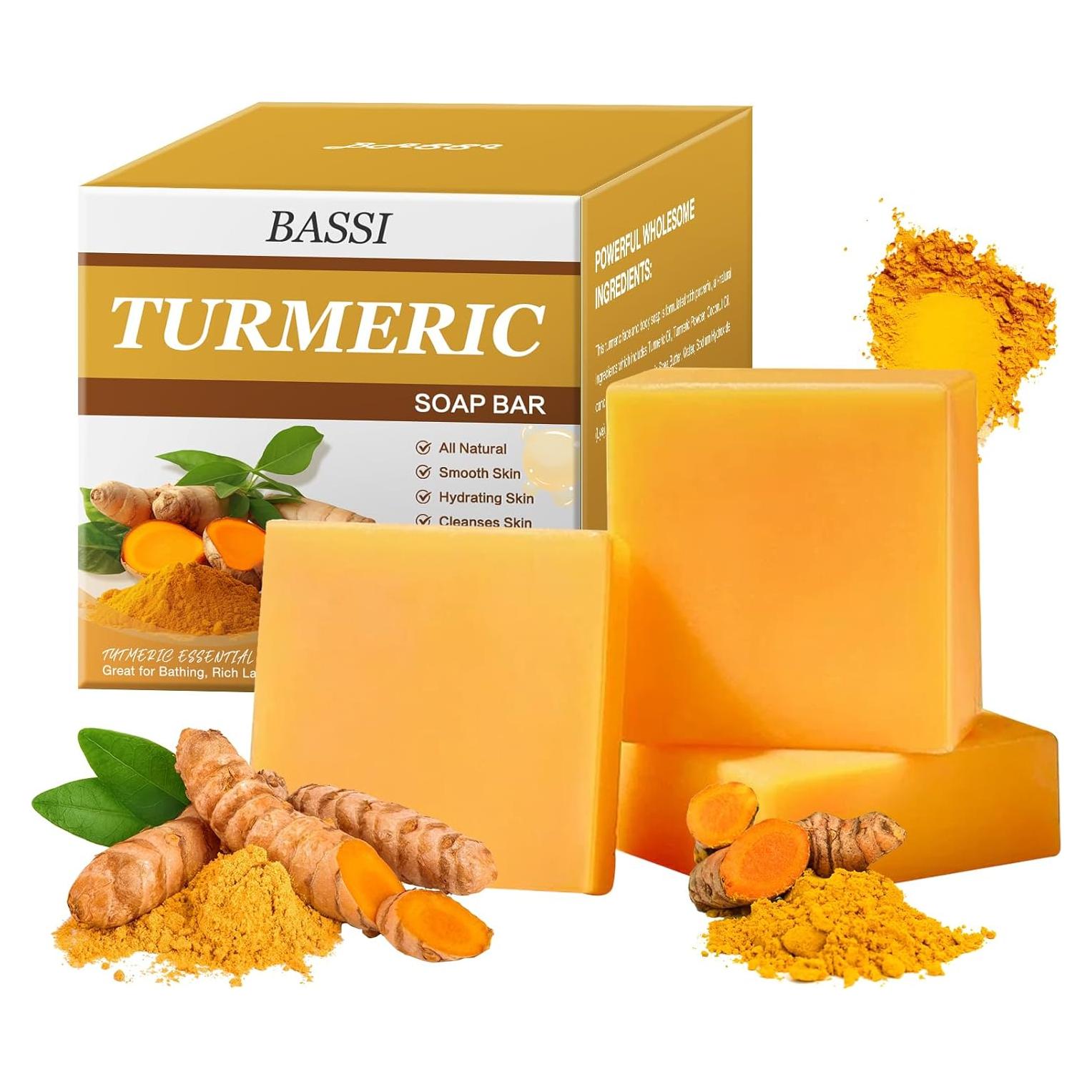 Jabón de Cúrcuma BASSI - 3 Piezas 300 g Hidratante Natural