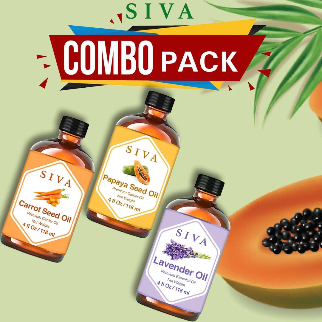 Combo Aceites Naturales SIVA: Papaya, Zanahoria y Lavanda 118ml