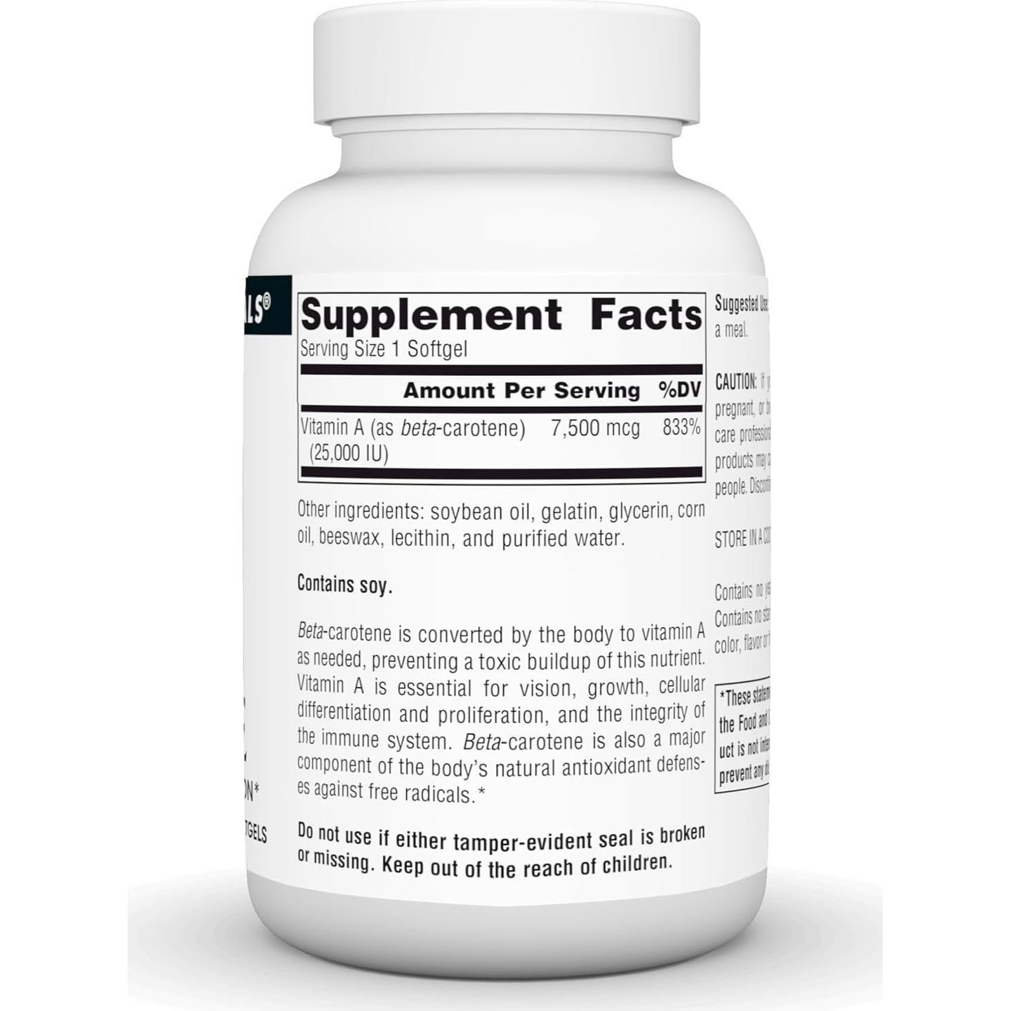 Beta Caroteno 25000 IU Source Naturals 250 Softgels Antioxidante