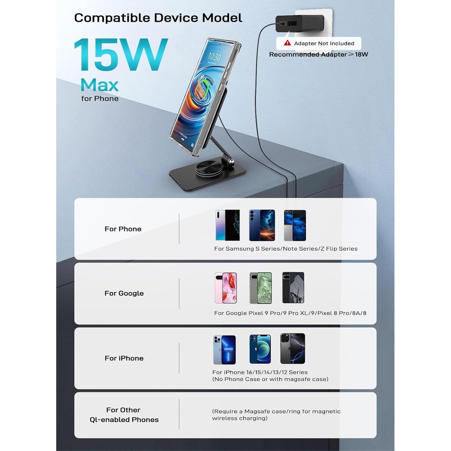 Soporte Cargador Inalámbrico MagSafe NeotrixQI 15W Ajustable Negro