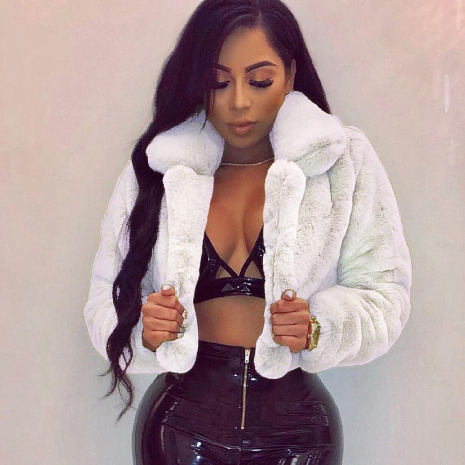 LCMTWX Womens Winter Outerwear Faux Fur Long Jacket Faux Sleeve Short Warm Women's Coat Long Sleeve Pockets Shaggy Purple