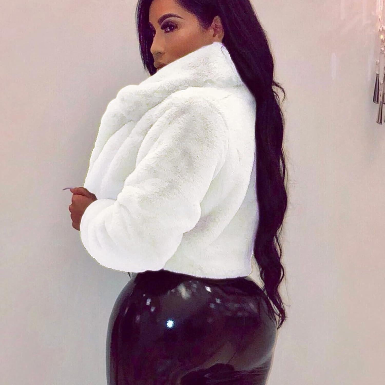 LCMTWX Womens Winter Outerwear Faux Fur Long Jacket Faux Sleeve Short Warm Women's Coat Long Sleeve Pockets Shaggy Purple