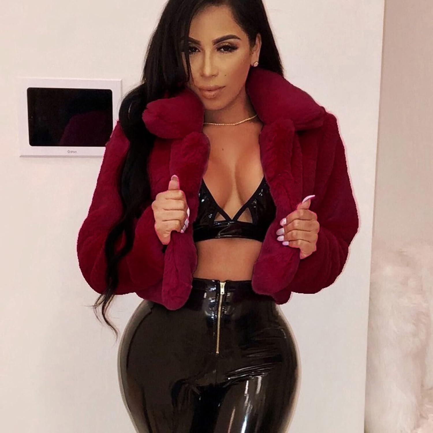 LCMTWX Womens Winter Outerwear Faux Fur Long Jacket Faux Sleeve Short Warm Women's Coat Long Sleeve Pockets Shaggy Purple