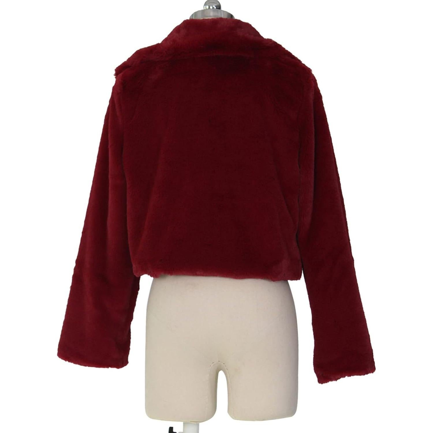 LCMTWX Womens Winter Outerwear Faux Fur Long Jacket Faux Sleeve Short Warm Women's Coat Long Sleeve Pockets Shaggy Purple