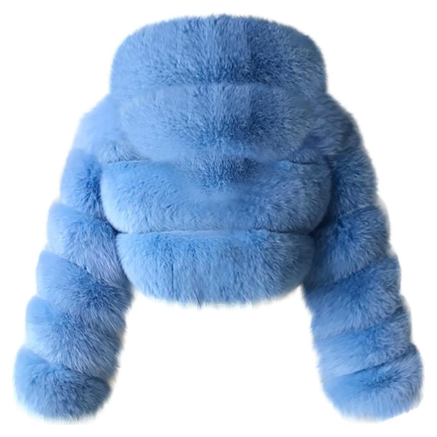 LCMTWX Womens Winter Outerwear Faux Fur Long Jacket Faux Sleeve Short Warm Women's Coat Long Sleeve Pockets Shaggy Purple