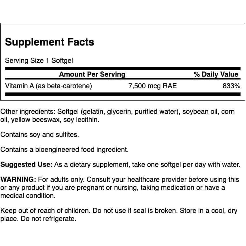 Swanson Beta-Caroteno 7500 mcg 300 Cápsulas Salud Ocular e Inmunológica