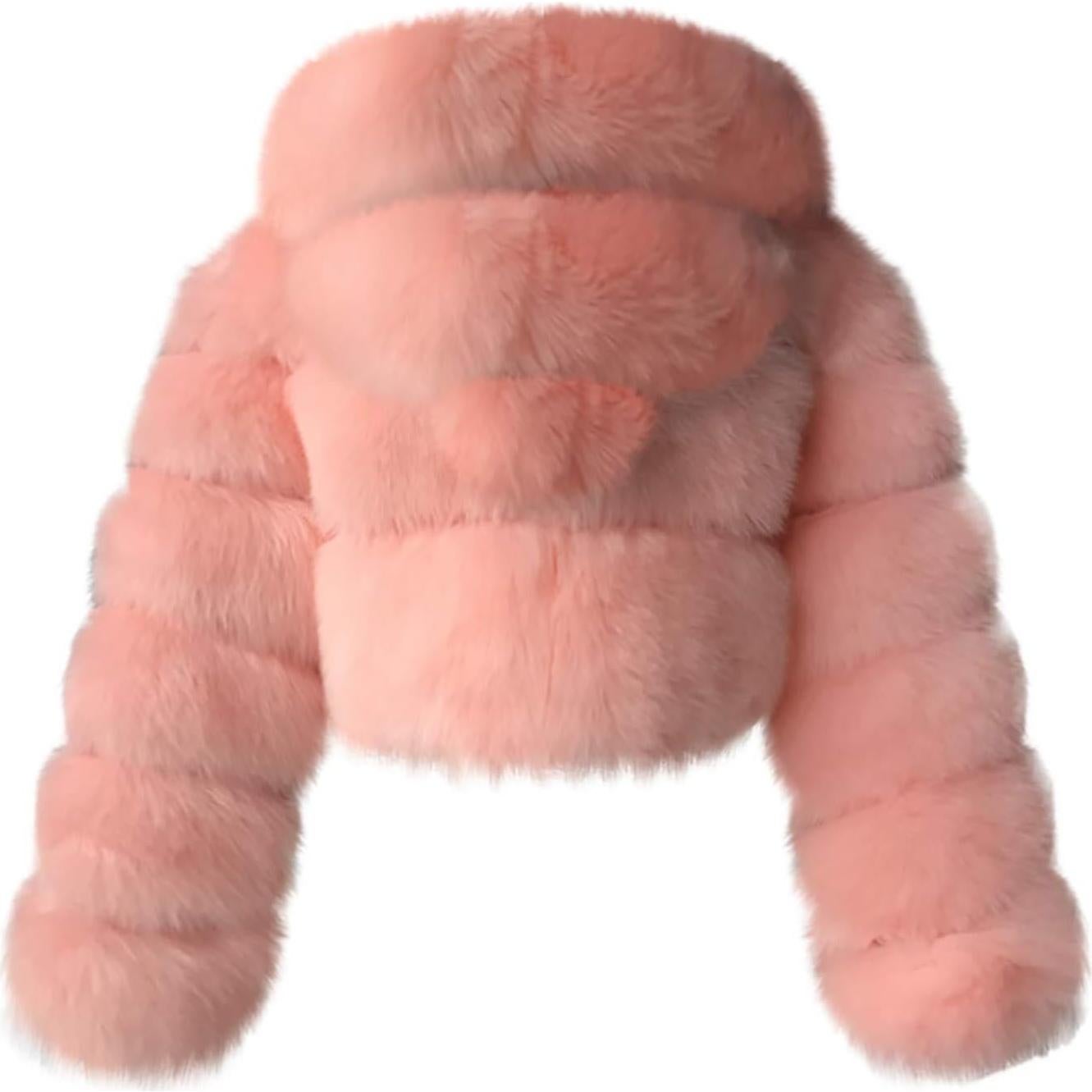 LCMTWX Womens Winter Outerwear Faux Fur Long Jacket Faux Sleeve Short Warm Women's Coat Long Sleeve Pockets Shaggy Purple