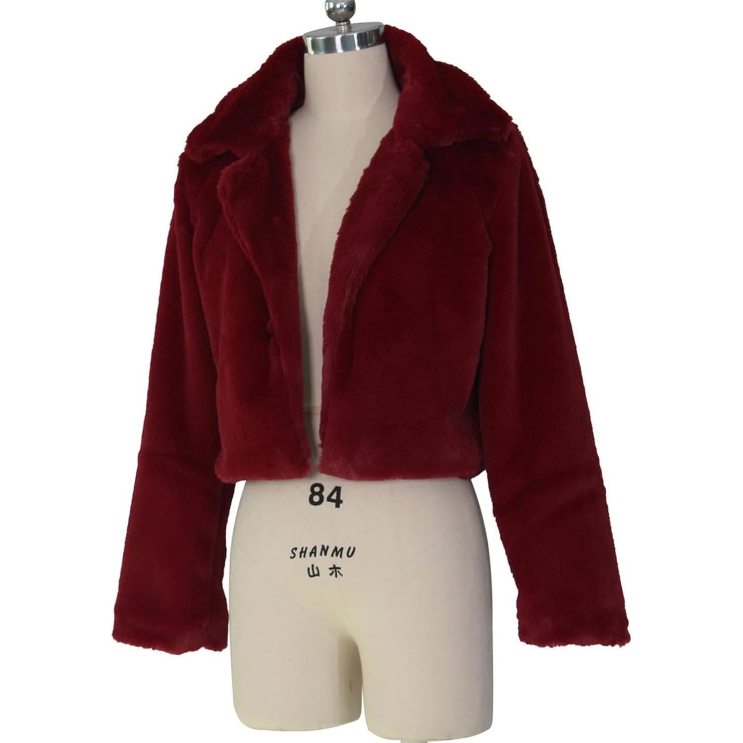 LCMTWX Womens Winter Outerwear Faux Fur Long Jacket Faux Sleeve Short Warm Women's Coat Long Sleeve Pockets Shaggy Purple