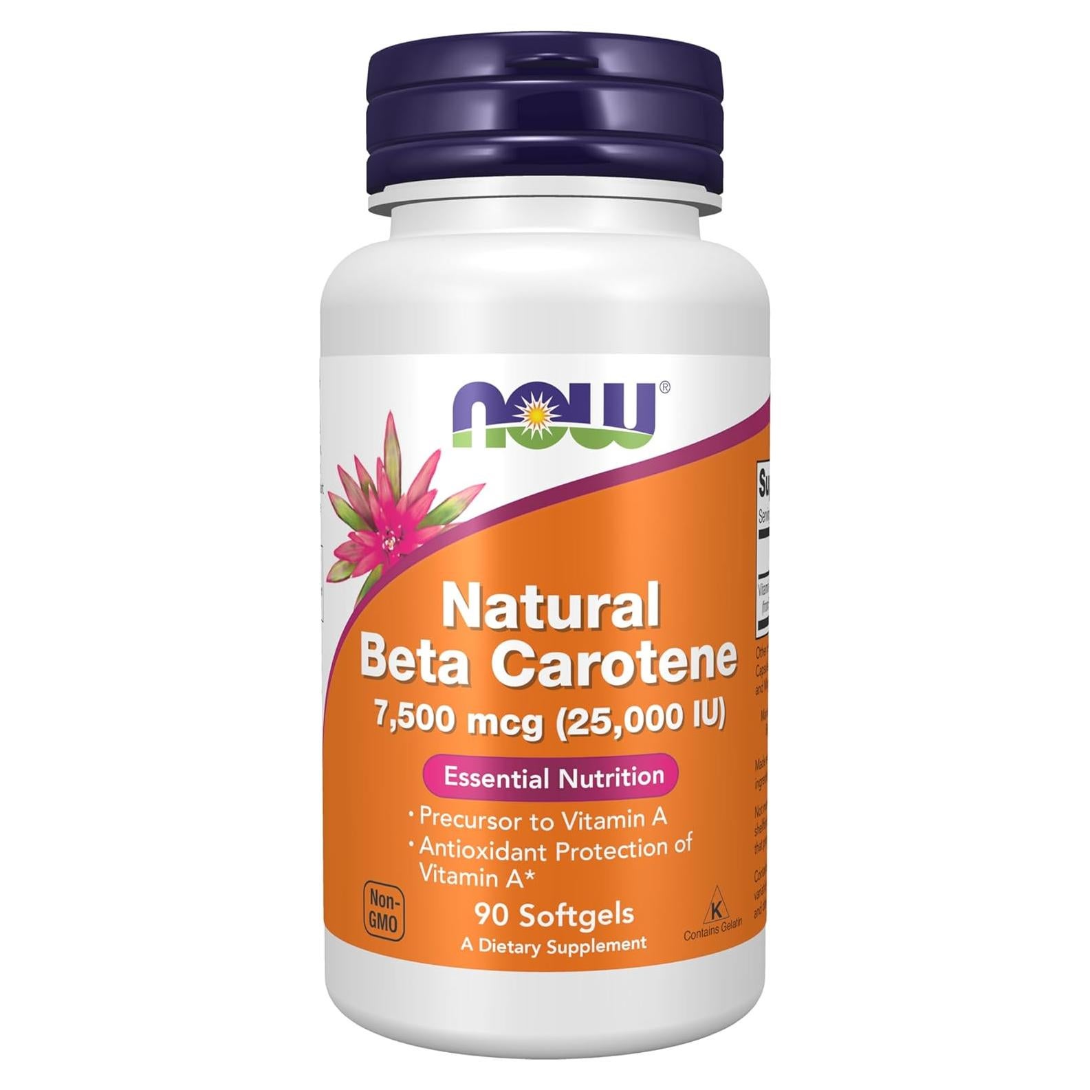 Suplemento Beta Caroteno Natural NOW Foods 7500 mcg 90 Gelatinas