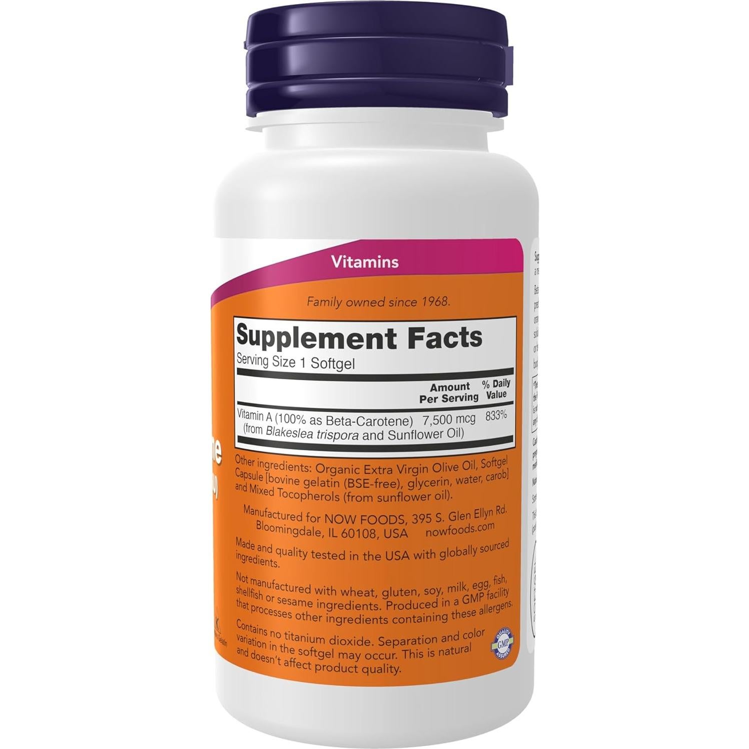 Suplemento Beta Caroteno Natural NOW Foods 7500 mcg 90 Gelatinas