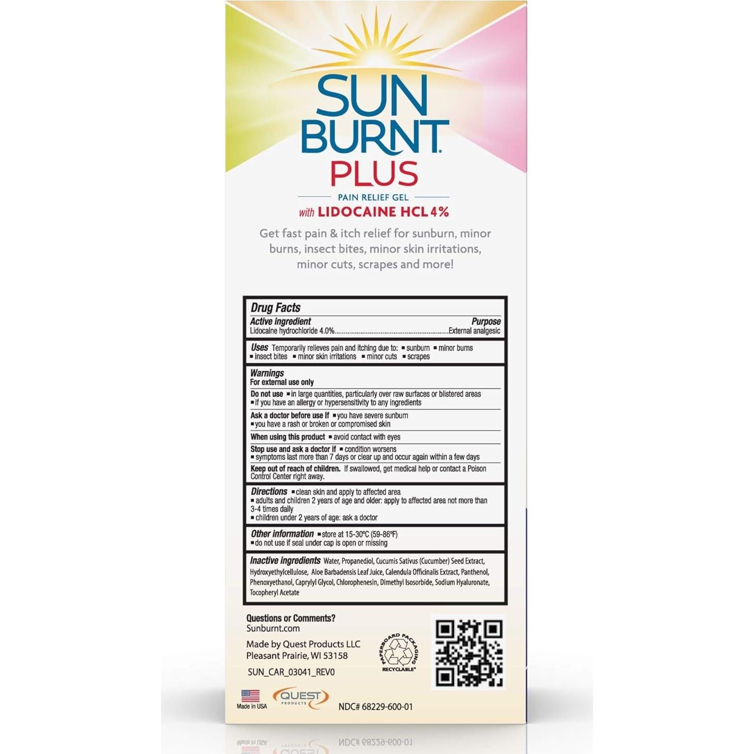 Gel After-Sun Sunburnt Plus con Lidocaína 113g - Alivio Rápido