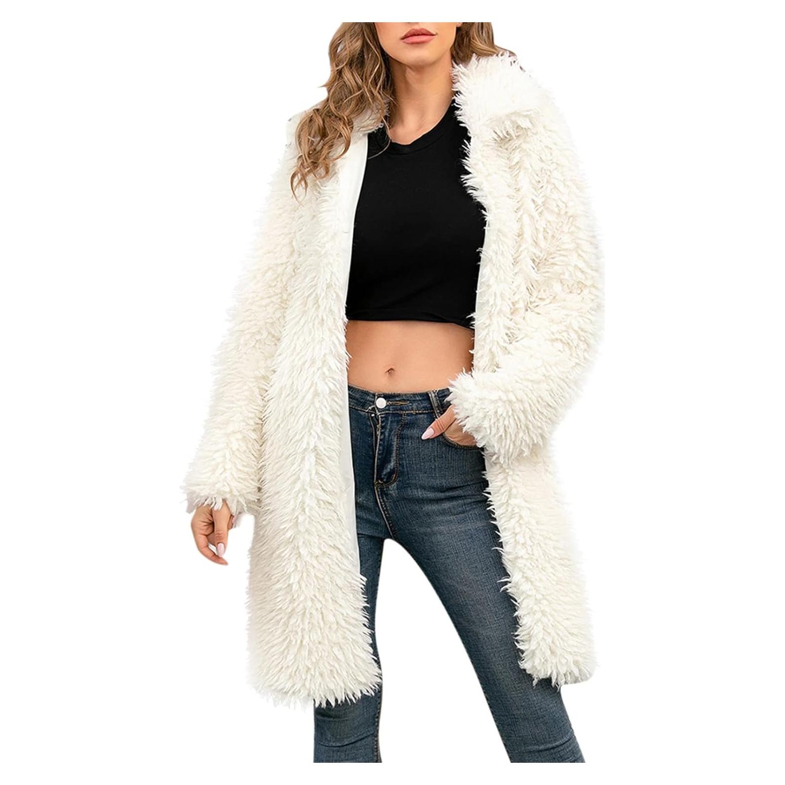 LCMTWX Womens Winter Outerwear Faux Fur Long Jacket Faux Sleeve Short Warm Women's Coat Long Sleeve Pockets Shaggy Purple