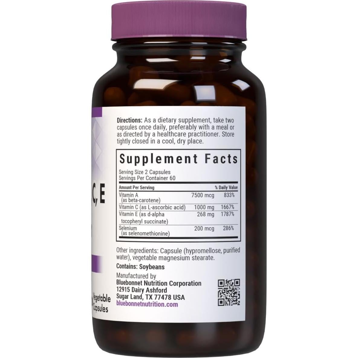 Cápsulas Vegetales BlueBonnet Beta Caroteno C E Selenio 120 Unidades