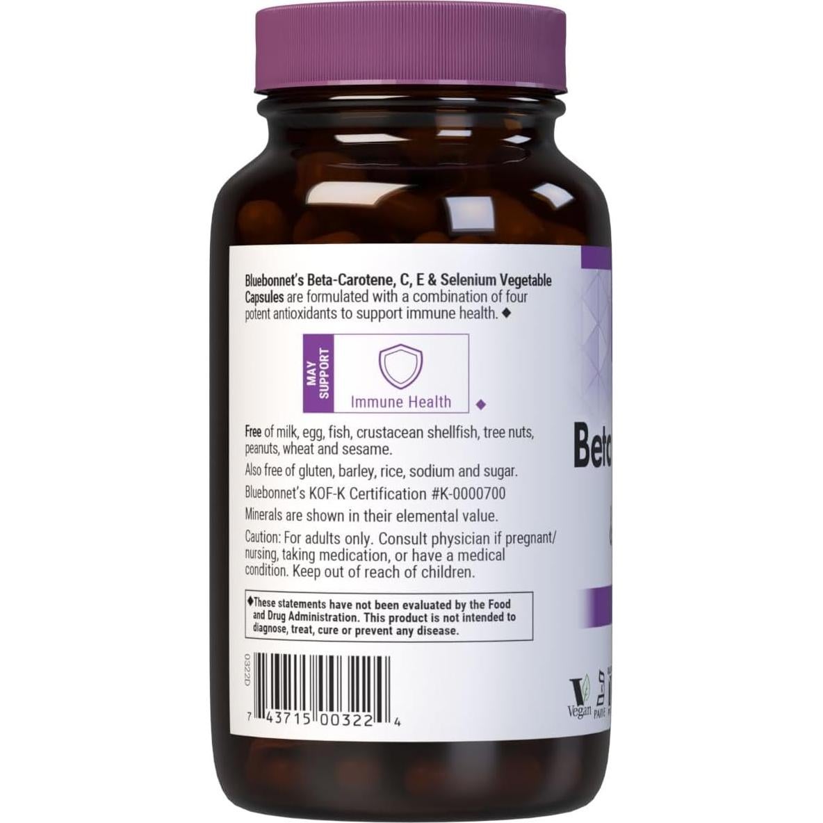 Cápsulas Vegetales BlueBonnet Beta Caroteno C E Selenio 120 Unidades