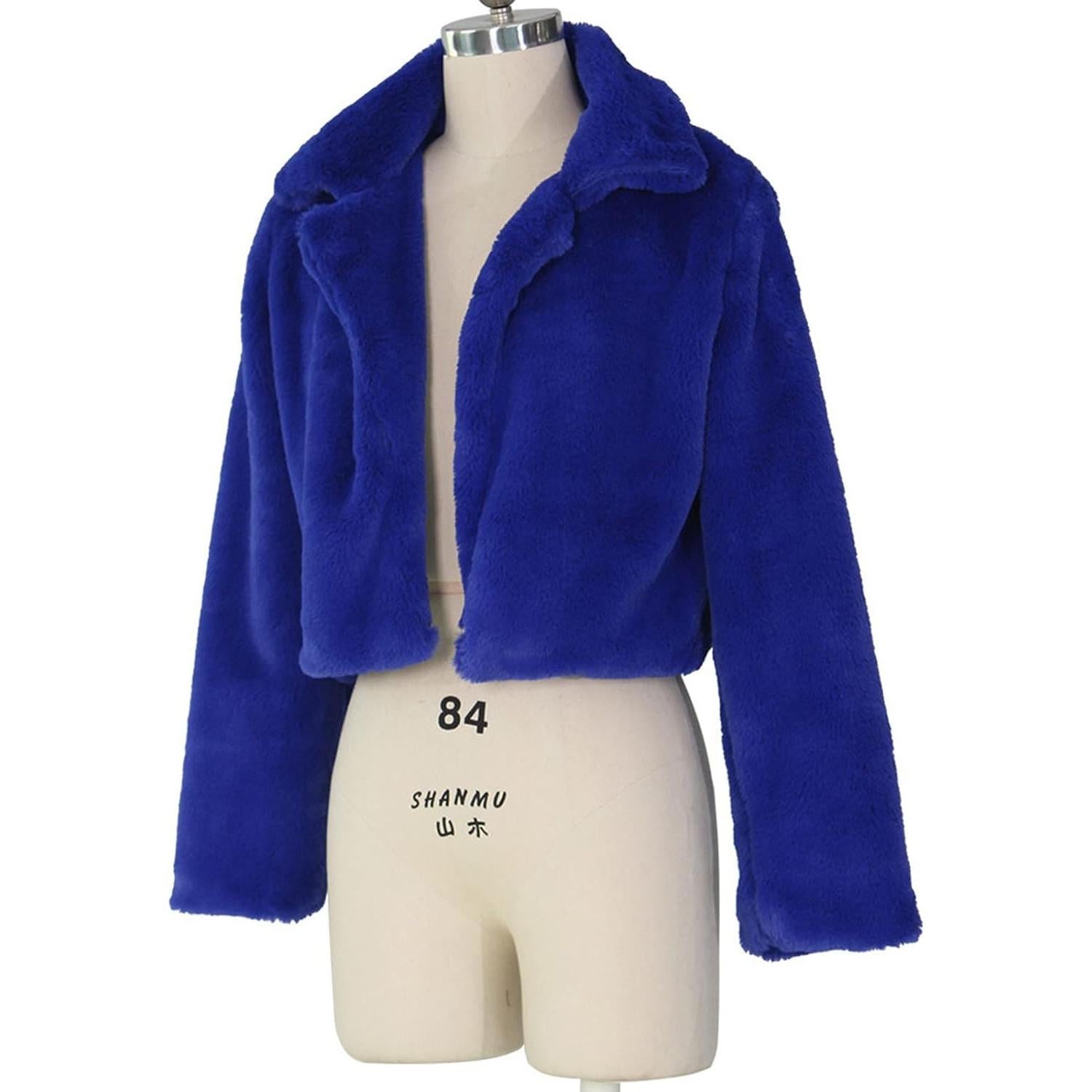 LCMTWX Womens Winter Outerwear Faux Fur Long Jacket Faux Sleeve Short Warm Women's Coat Long Sleeve Pockets Shaggy Purple