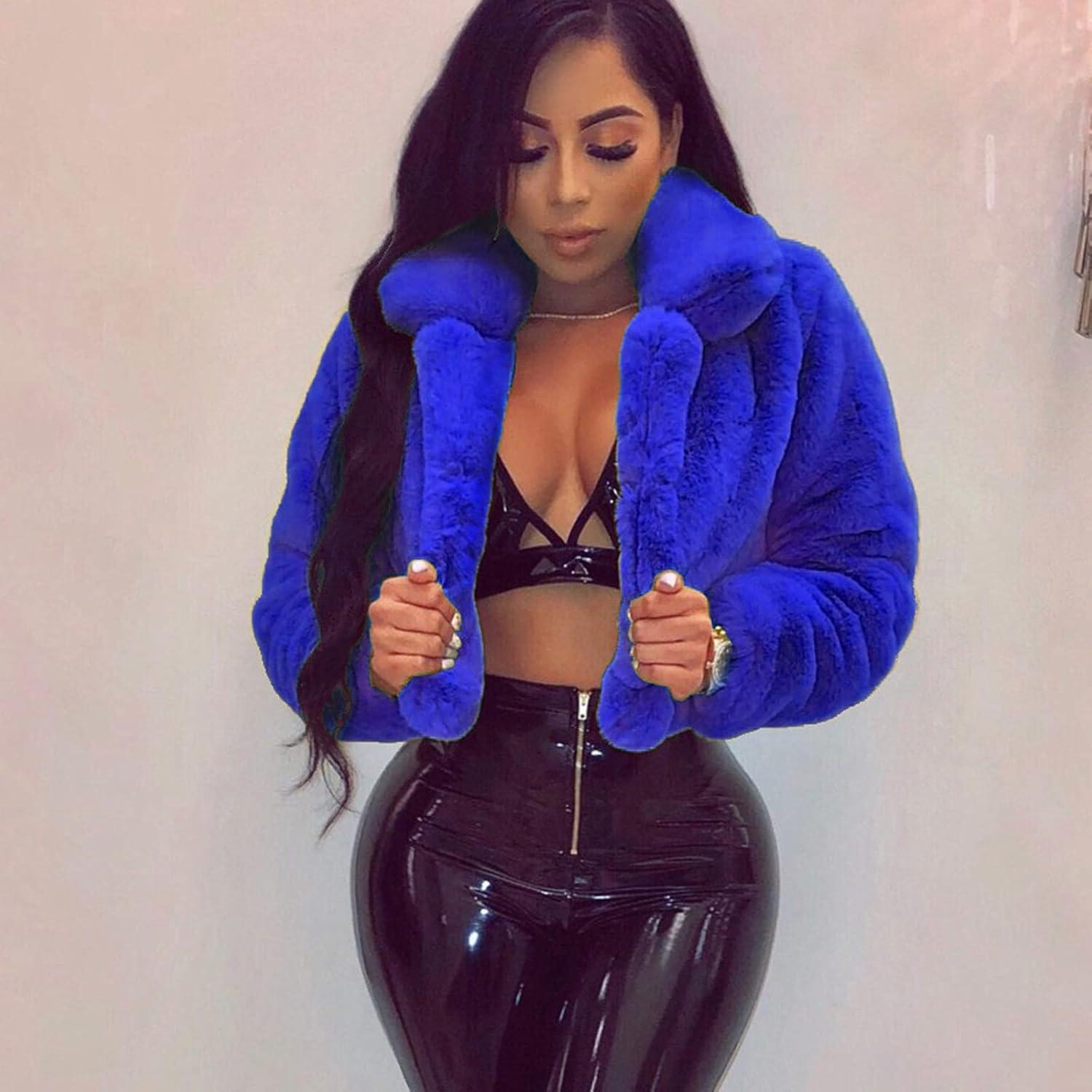 LCMTWX Womens Winter Outerwear Faux Fur Long Jacket Faux Sleeve Short Warm Women's Coat Long Sleeve Pockets Shaggy Purple